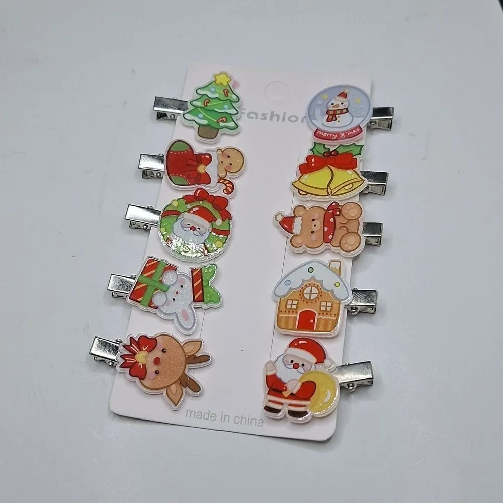 CHRISTMAS HAIR clips holiday season Santa Klaus snowman Stockings